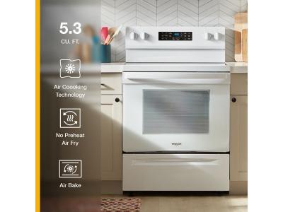 30" Whirlpool 5.3 Cu. Ft.  Energy Star Electric Range with Air Cooking Technology No Preheat Air Fry and Air Baking and Self Clean - YWFES5030RW