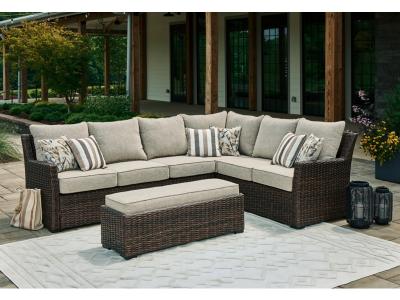 Signature Design by Ashley Brook Ranch Outdoor Sofa Sectional/Bench with Cushion (Set of 3) - P465-822