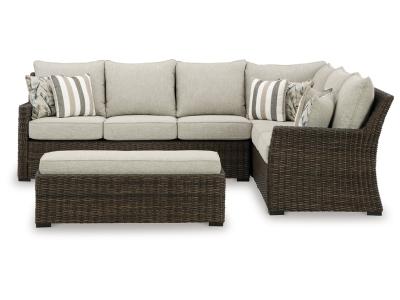 Signature Design by Ashley Brook Ranch Outdoor Sofa Sectional/Bench with Cushion (Set of 3) - P465-822