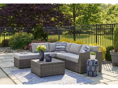 Signature Design by Ashley Petal Road Outdoor Loveseat Sectional/Ottoman/Table Set (Set of 4) - P297-070