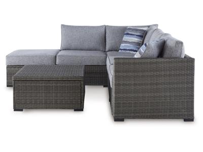 Signature Design by Ashley Petal Road Outdoor Loveseat Sectional/Ottoman/Table Set (Set of 4) - P297-070