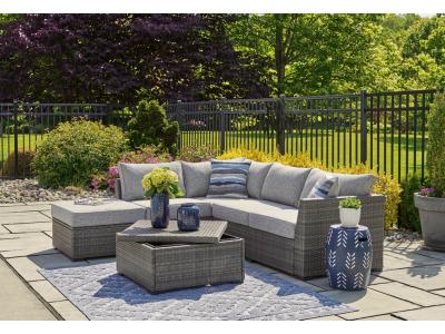 Signature Design by Ashley Petal Road Outdoor Loveseat Sectional/Ottoman/Table Set (Set of 4) - P297-070