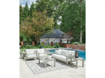 Signature Design by Ashley Hurley Park Outdoor Sofa, 2 Lounge Chairs and Coffee Table - PCP695P2