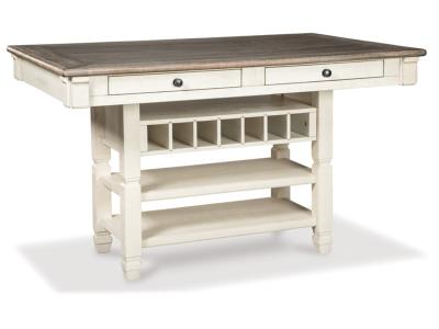 Signature Design by Ashley Bolanburg Counter Height Dining Table, 4 Stools, Bench and 2 Display Cabinets - D647D29