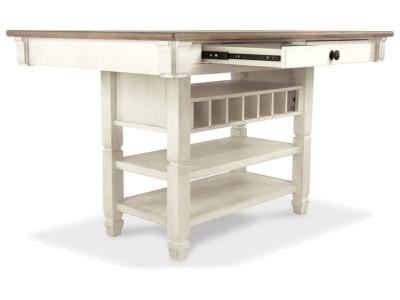 Signature Design by Ashley Bolanburg Counter Height Dining Table, 4 Stools, Bench and 2 Display Cabinets - D647D29