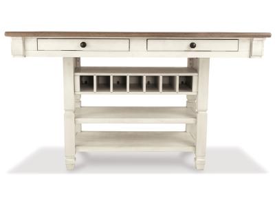 Signature Design by Ashley Bolanburg Counter Height Dining Table, 4 Stools, Bench and 2 Display Cabinets - D647D29
