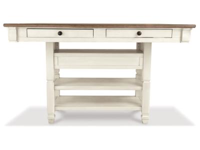 Signature Design by Ashley Bolanburg Counter Height Dining Table, 4 Stools, Bench and 2 Display Cabinets - D647D29