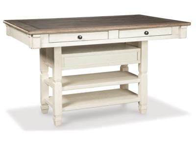 Signature Design by Ashley Bolanburg Counter Height Dining Table, 4 Stools, Bench and 2 Display Cabinets - D647D29