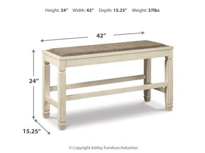 Signature Design by Ashley Bolanburg Counter Height Dining Table, 4 Stools, Bench and 2 Display Cabinets - D647D29