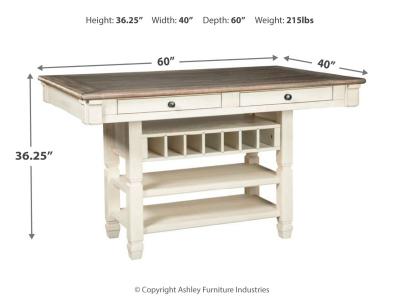 Signature Design by Ashley Bolanburg Counter Height Dining Table, 4 Stools, Bench and 2 Display Cabinets - D647D29