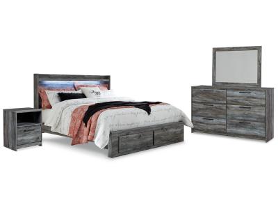 Signature Design by Ashley Baystorm King Panel Storage Bed with Mirrored Dresser and Nightstand - B221B36