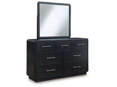 Signature Design by Ashley Rowanbeck Queen Upholstered Panel Bed, Dresser and Mirror - B821B3