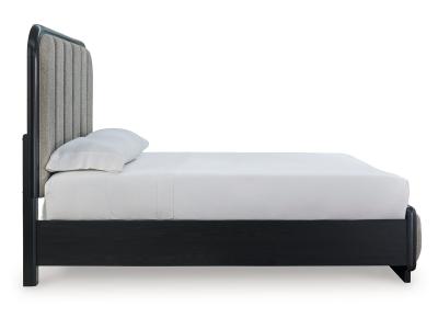 Signature Design by Ashley Rowanbeck Queen Upholstered Panel Bed, Dresser and Mirror - B821B3