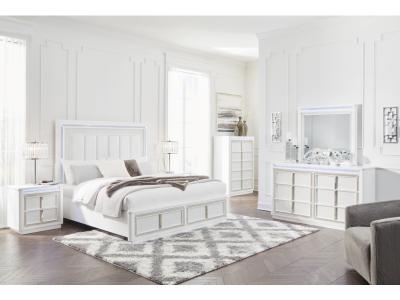 Signature Design by Ashley Chalanna Queen Upholstered Storage Bed, Dresser and Mirror - B822B3
