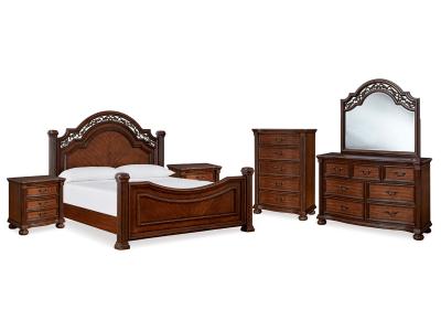 Signature Design by Ashley Lavinton King Poster Bed, Dresser, Mirror, Chest and 2 Nightstands - B764B11