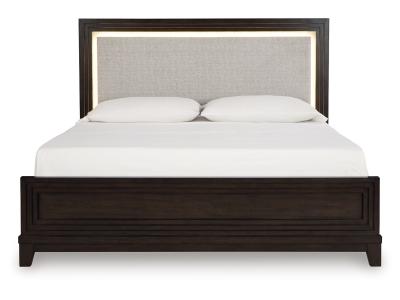 Signature Design by Ashley Neymorton Queen Upholstered Panel Bed, Dresser and Mirror - B618B3