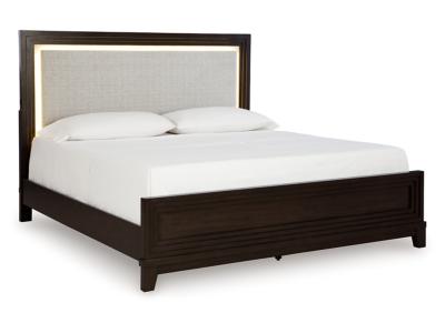 Signature Design by Ashley Neymorton Queen Upholstered Panel Bed, Dresser and Mirror - B618B3