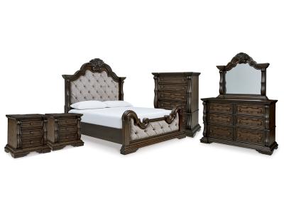 Signature Design by Ashley Maylee King Upholstered Bed, Dresser, Mirror, Chest and 2 Nightstands - B947B13