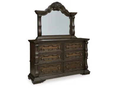 Signature Design by Ashley Maylee King Upholstered Bed, Dresser, Mirror and 2 Nightstands - B947B15