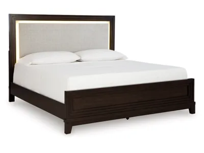 Signature Design by Ashley Neymorton Queen Upholstered Panel Bed, Dresser, Mirror and Nightstand - B618B10