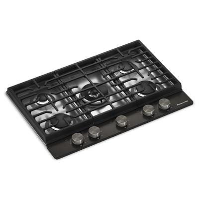 30" KitchenAid Gas-on-Metal Cooktop with an Integrated Wok Grate - KCGK530SBE