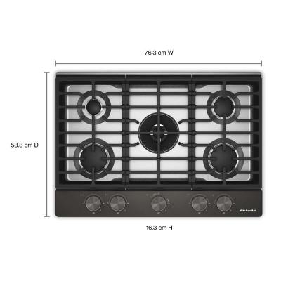 30" KitchenAid Gas-on-Metal Cooktop with an Integrated Wok Grate - KCGK530SBE