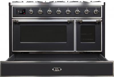 48" ILVE Majestic II Dual Fuel Range in Matte Graphite with Chrome Trim - UM12FDNS3MGC-LP