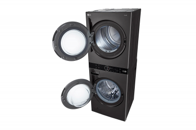 27" LG Single Unit WashTower with 5 Cu. Ft. Washer and 7.8 Cu. Ft. Dryer with Center Control in Black Steel - WKHC252HBA