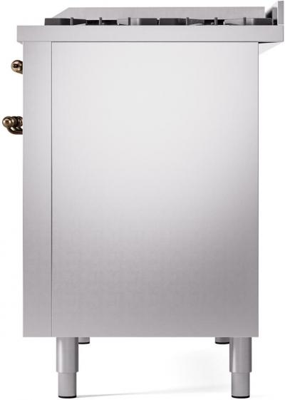 48" ILVE Nostalgie II Dual Fuel Liquid Propane Freestanding Range in Stainless Steel with Bronze Trim - UP48FNMP/SSB LP