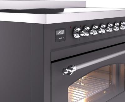 48" ILVE Nostalgie II Electric Freestanding Range in Matte Graphite with Chrome Trim - UPI486NMP/MGC
