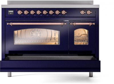 48" ILVE Nostalgie II Electric Freestanding Range in Blue with Copper Trim - UPI486NMP/MBP