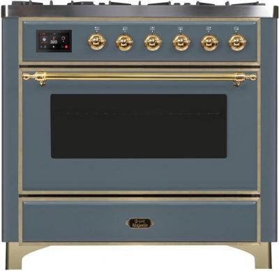 36" ILVE Majestic II Dual Fuel Natural Gas Freestanding Range in Blue Grey with Brass Trim - UM09FDNS3/BGG NG