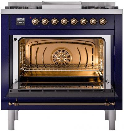 36" ILVE Professional Plus II Dual Fuel Natural Gas Freestanding Range with Copper Trim - UP36FNMP/MBP NG