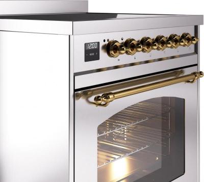 30" ILVE Nostalgie II Induction Freestanding Range in Stainless Steel with Brass Trim - UPI304NMP/SSG