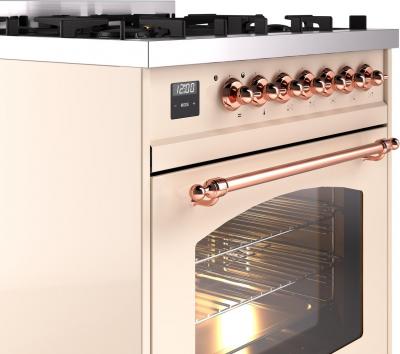 30" ILVE Nostalgie II Dual Fuel Liquid Propane Freestanding Range in  Antique White with Copper Trim - UP30NMP/AWP LP