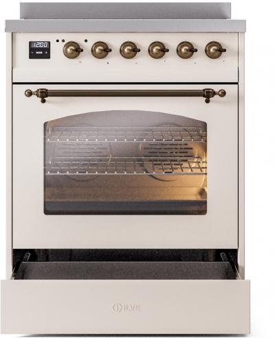 30" ILVE Nostalgie II Induction Freestanding Range in Antique White with Bronze Trim - UPI304NMP/AWB