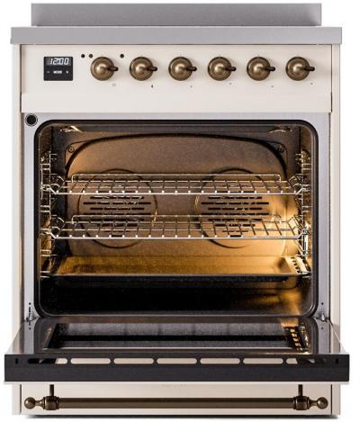 30" ILVE Nostalgie II Induction Freestanding Range in Antique White with Bronze Trim - UPI304NMP/AWB
