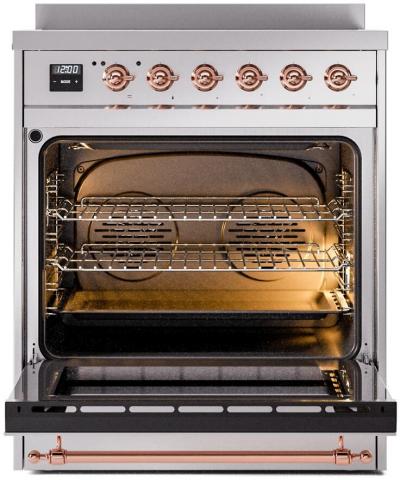 30" ILVE Nostalgie II Induction Freestanding Range in Stainless Steel with Copper Trim - UPI304NMP/SSP