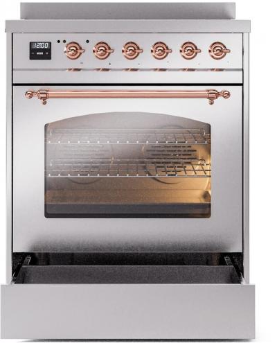 30" ILVE Nostalgie II Induction Freestanding Range in Stainless Steel with Copper Trim - UPI304NMP/SSP