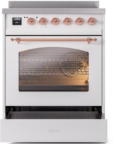 30" ILVE Nostalgie II Induction Freestanding Range in White with Copper Trim - UPI304NMP/WHP