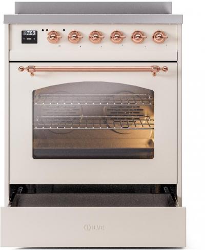 30" ILVE Nostalgie II Induction Freestanding Range in Antique White with Copper Trim - UPI304NMP/AWP