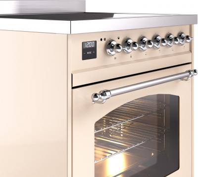 30" ILVE Nostalgie II Induction Freestanding Range in Antique White with Chrome Trim - UPI304NMP/AWC