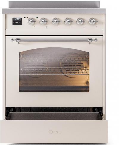 30" ILVE Nostalgie II Induction Freestanding Range in Antique White with Chrome Trim - UPI304NMP/AWC