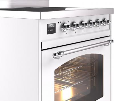 30" ILVE Nostalgie II Induction Freestanding Range in  White with Chrome Trim - UPI304NMP/WHC
