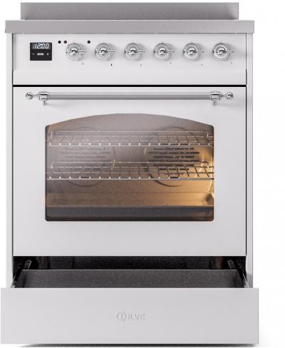 30" ILVE Nostalgie II Induction Freestanding Range in  White with Chrome Trim - UPI304NMP/WHC