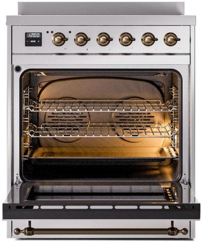 30" ILVE Nostalgie II Induction Freestanding Range in Stainless Steel with Bronze Trim - UPI304NMP/SSB