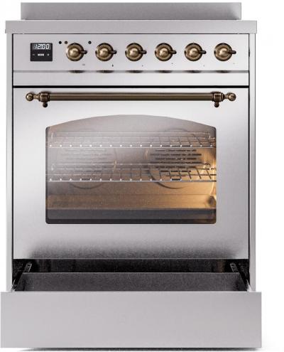 30" ILVE Nostalgie II Induction Freestanding Range in Stainless Steel with Bronze Trim - UPI304NMP/SSB