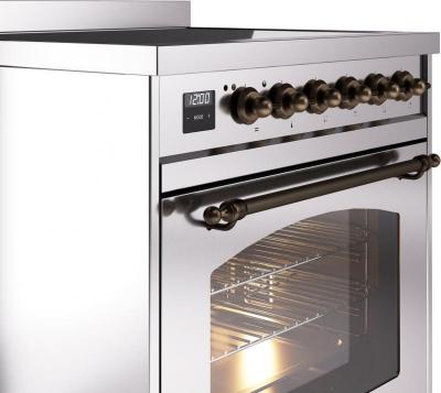 30" ILVE Nostalgie II Induction Freestanding Range in Stainless Steel with Bronze Trim - UPI304NMP/SSB