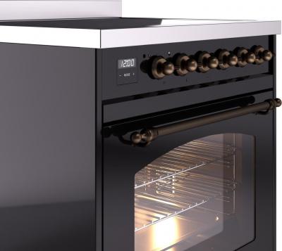 30" ILVE Nostalgie II Induction Freestanding Range in Glossy Black with Bronze Trim - UPI304NMP/BKB
