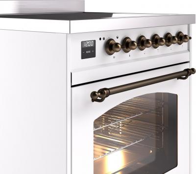 30" ILVE Nostalgie II Induction Freestanding Range in White with Bronze Trim - UPI304NMP/WHB